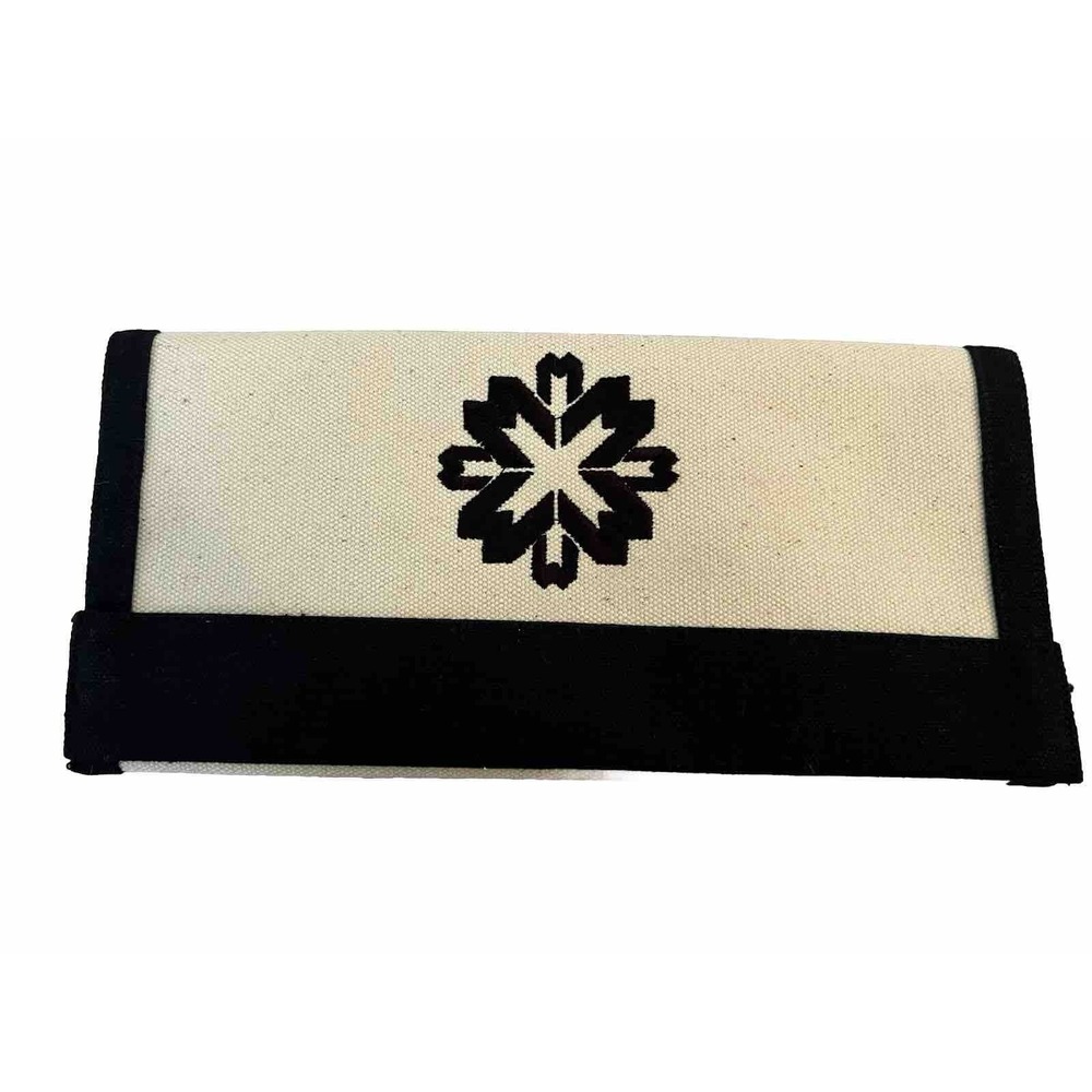 QBS Designs Clutch Fold Over Ivory Navy Embroidered Snowflake Medallion Linen - Picture 2 of 7